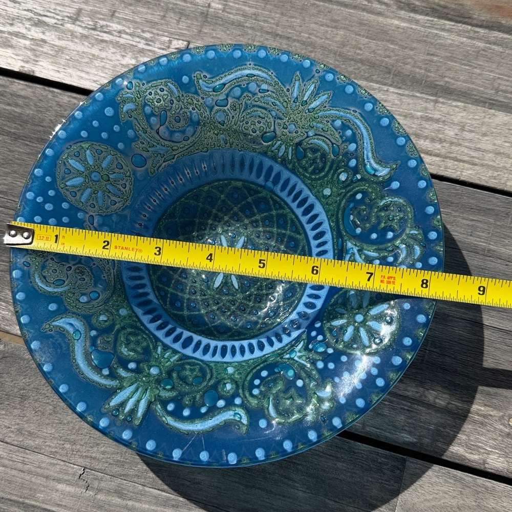 RARE! - Vintage Higginsware Art Glass Bowl, "Blue Arabesque", 8.25”W x 2.75”H - Picture 7 of 10